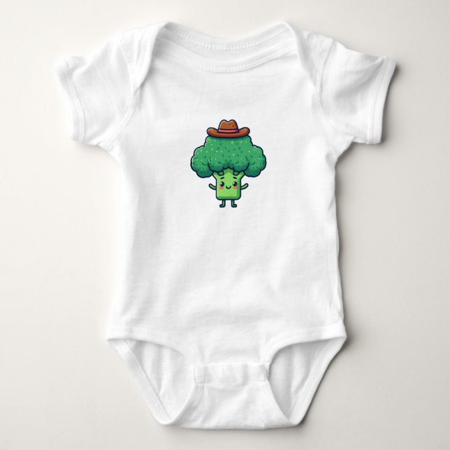 Body Para Bebé Personalizado brócoli con un gorra de vaquero marr (Anverso)