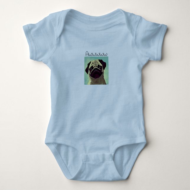 Body Para Bebé Personalizado Cute Pug Puppy Ojos Precioso Retrato (Anverso)