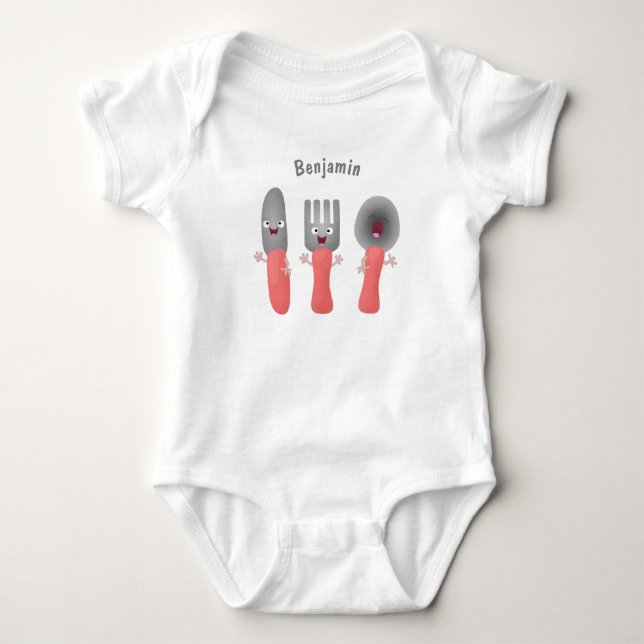 Body Para Bebé Personalizado de cubertería de bifurcación y cucha (Anverso)