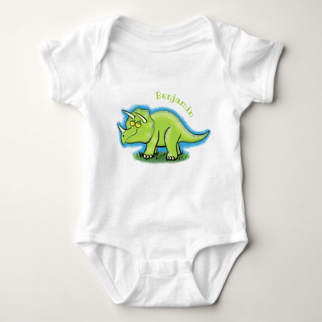 Body Para Bebé Personalizado de dinosaurios de triceratops verde  (Anverso)