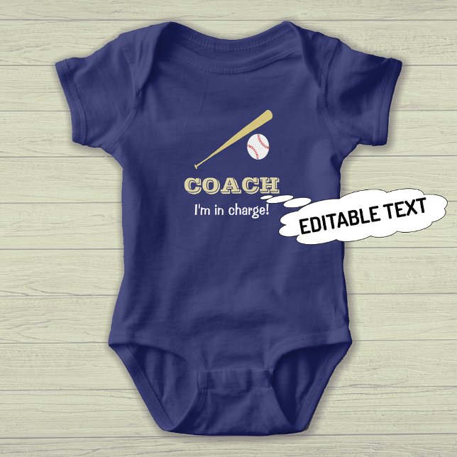 Body Para Bebé Personalizado de entrenador de béisbol divertido d (Sample shows royal blue bodysuit option)