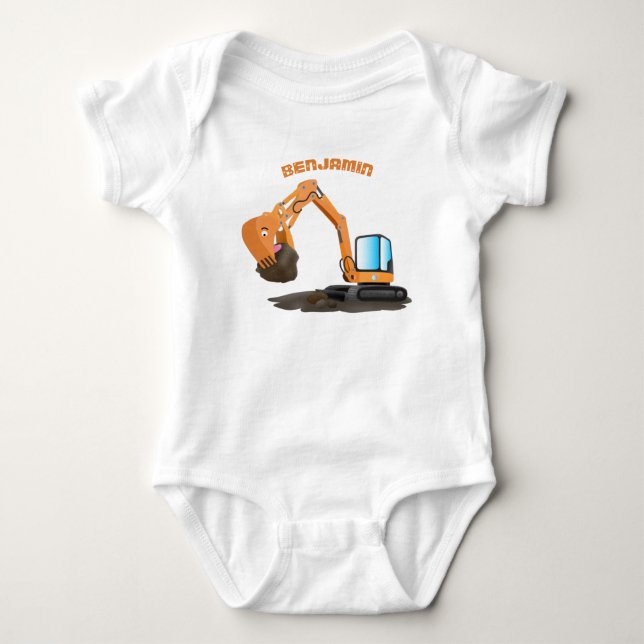 Body Para Bebé Personalizado de excavadora de naranja cúpula (Anverso)