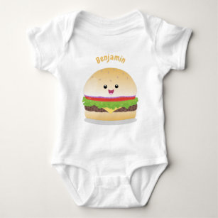 Body Para Bebé Personalizado de hamburguesa kawaii feliz