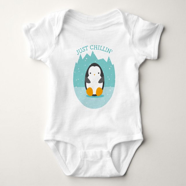 Body Para Bebé Personalizado de invierno cute pingüino, solo text (Anverso)
