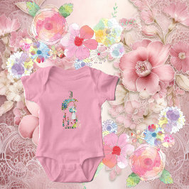 Body Para Bebé Personalizado de Monograma Floral de conejito de P