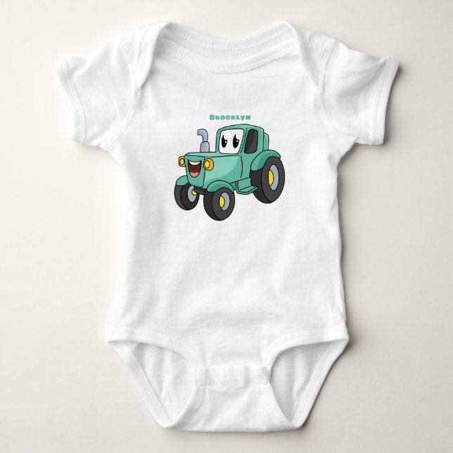 Body Para Bebé Personalizado de tractores verde feliz (Anverso)