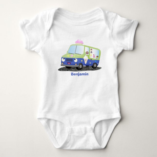 Body Para Bebé Personalizado de un camión de helados alegre (Anverso)