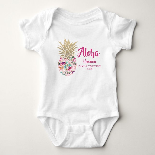 Body Para Bebé Personalizado de vacaciones de la familia Pink Alo (Anverso)