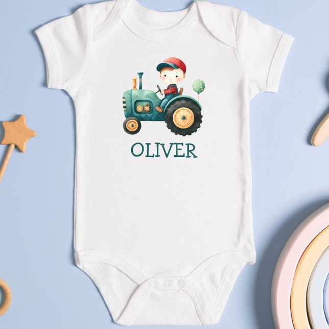 Body Para Bebé Personalizado el tractor verde lindo de los chicos (Subido por el creador)
