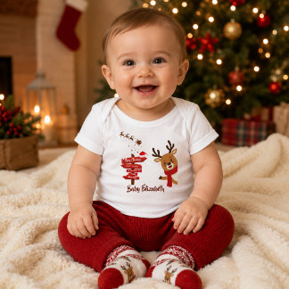 Body Para Bebé Personalizado Feliz Navidad Reno Adorable
