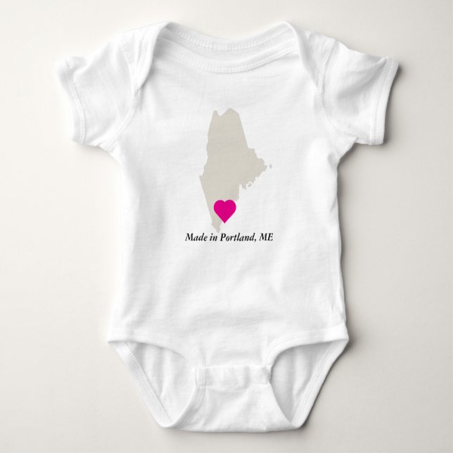 Body Para Bebé Personalizado Hecho En Maine State Love Baby Tee (Anverso)