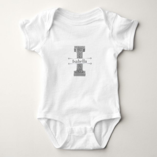 Body Para Bebé Personalizado I Primer Monograma Plata Su Nombre (Anverso)