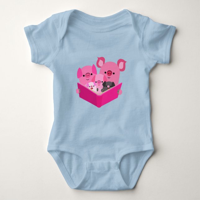 Body Para Bebé Personalizado lectora lindo familia de cerdos bebé (Anverso)