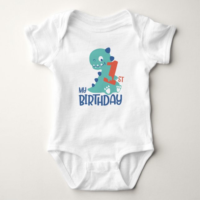 Body Para Bebé Personalizado lindo bebé dinosaurios primer cumple (Anverso)