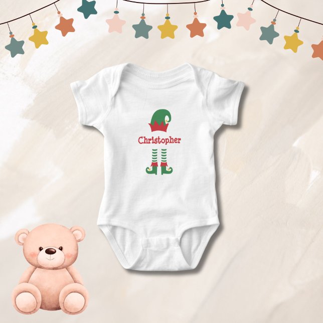 Body Para Bebé Personalizado lindo bebé elfo Navidad vacaciones  (Personalized Monogrammed Elf  Baby Toddler Christmas Body suit. Available in t-shirts also)