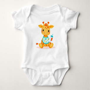 Body Para Bebé Personalizado lindo bebé Giraffe sosteniendo una b