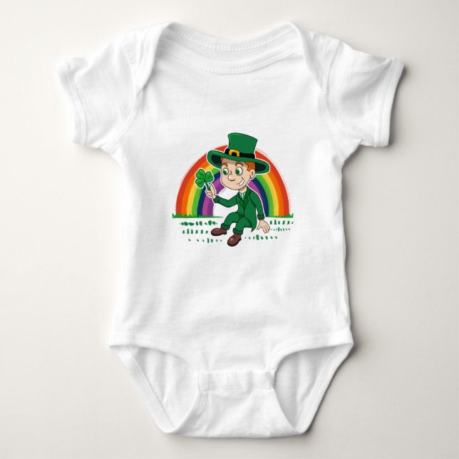 Body Para Bebé Personalizado lindo leprechaun con shamrock y arco (Anverso)