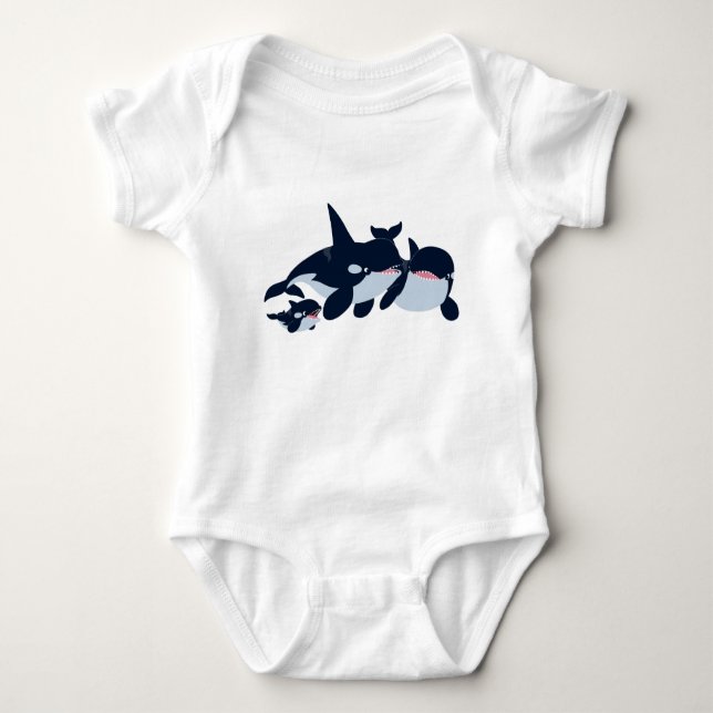 Body Para Bebé Personalizado lindo Orca Familia Baby Bodysuit (Anverso)