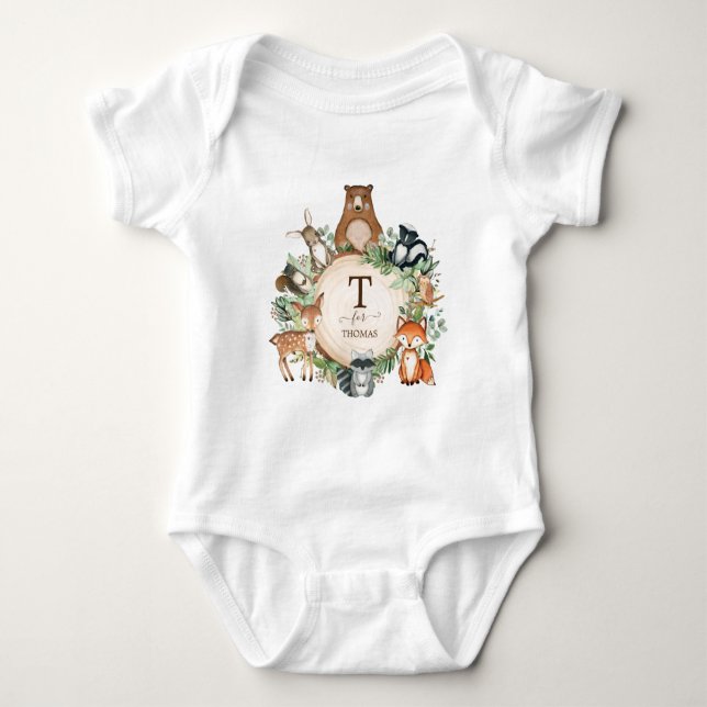Body Para Bebé Personalizado Monograma de los amigos de los bosqu (Anverso)