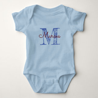 Body Para Bebé Personalizado Monograma Nombre Niño Azul Mano Leíd