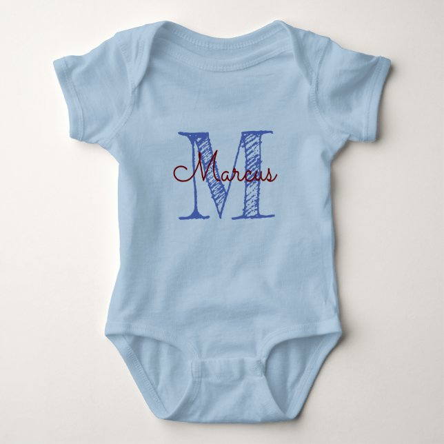 Body Para Bebé Personalizado Monograma Nombre Niño Azul Mano Leíd (Anverso)