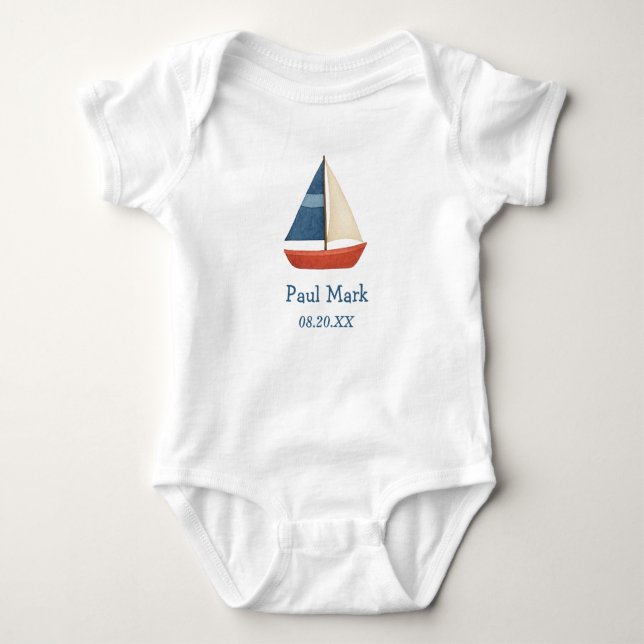 Body Para Bebé Personalizado Nautical Sailboat Baby Bodysuit (Anverso)