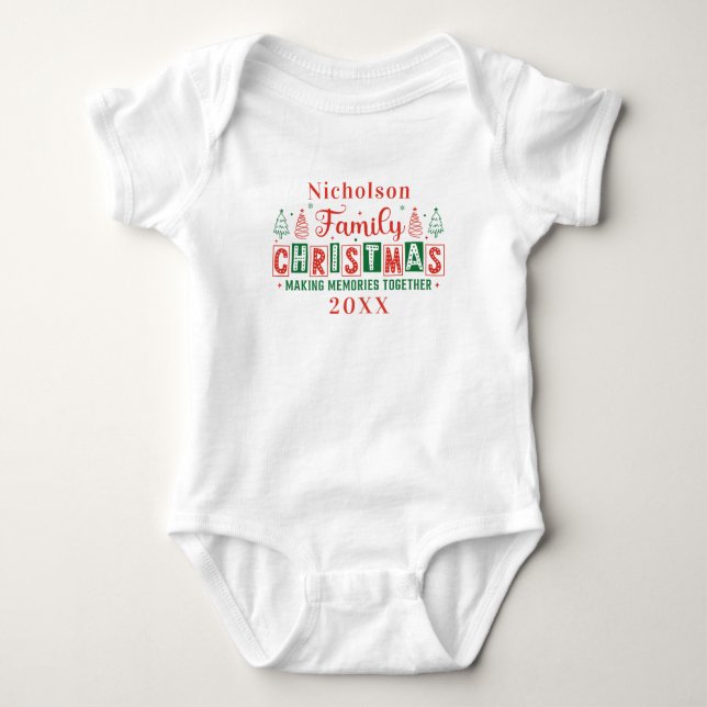 Body Para Bebé Personalizado Nombre familia Navidades rojos verde (Anverso)