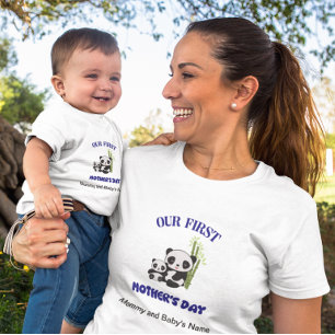Body Para Bebé Personalizado Nuestro Primer Día de la Madre Panda