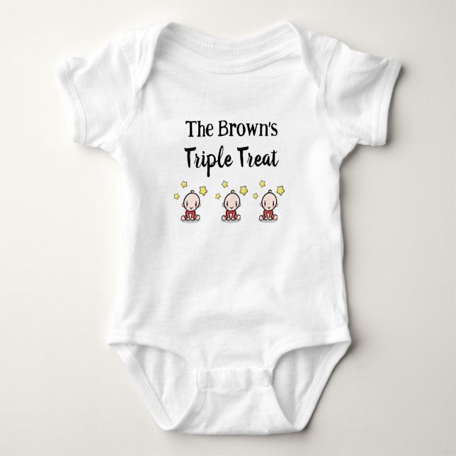 Body Para Bebé Personalizado Para Triplets, Triplets Gift Idea, (Anverso)