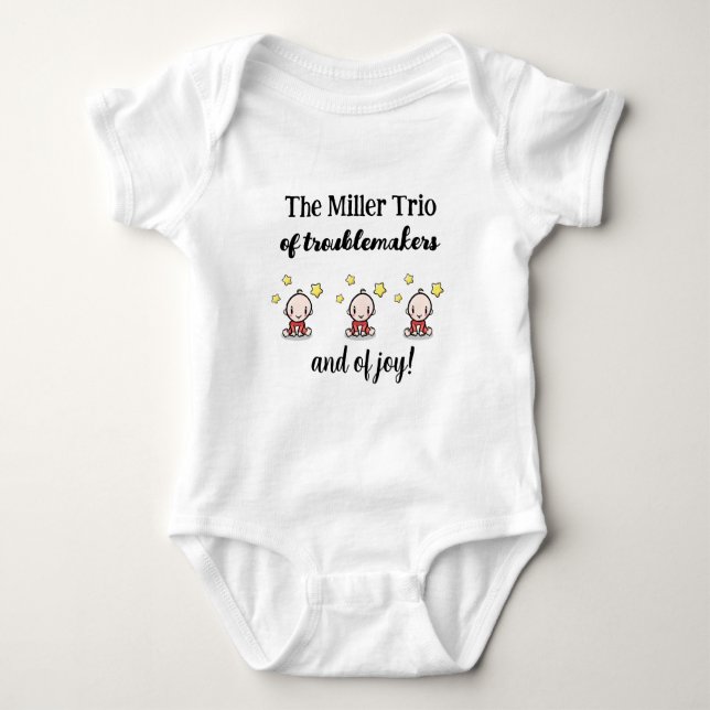 Body Para Bebé Personalizado Para Triplets, Triplets Gift Idea, (Anverso)