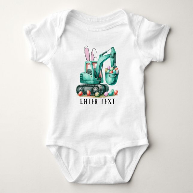 Body Para Bebé Personalizado Texto Niña Huevos Excavadora Constru (Anverso)