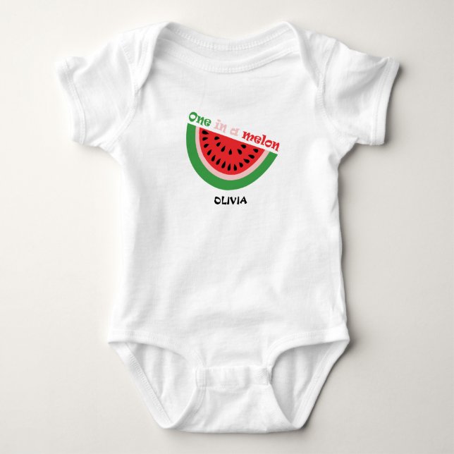 Body Para Bebé Personalizado Uno En Una Sandía Cumpleaños 1 (Anverso)