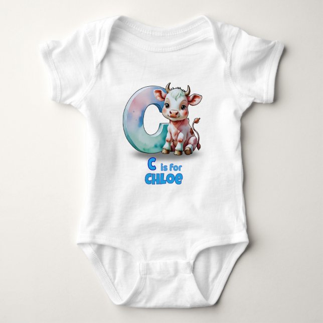 Body Para Bebé Personalized Baby Bodysuit – C is for Cow (Anverso)