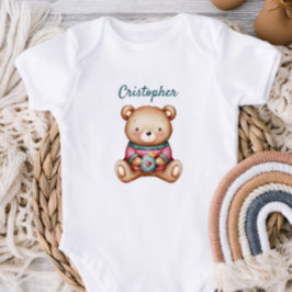 Body Para Bebé Personalized Baby Bodysuit with Cute Teddy Bear