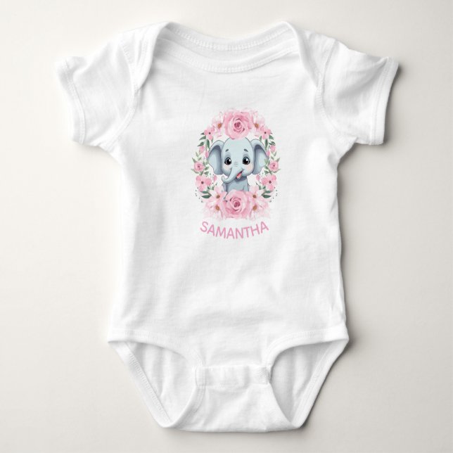 Body Para Bebé Personalized Baby Elephant Bodysuit Gift (Anverso)