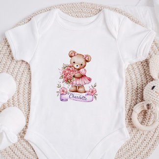 Body Para Bebé Personalized baby Girl Bodysuit With A Teddy Bear