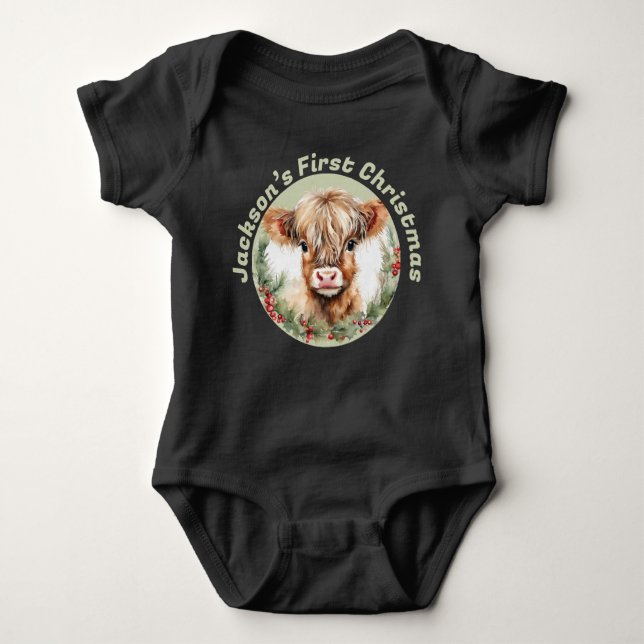 Body Para Bebé Personalized “Baby’s First Christmas” Baby Highlan (Anverso)