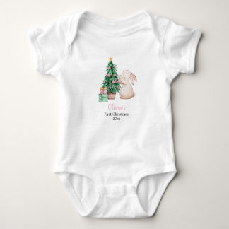 Body Para Bebé Personalized Baby’s First Christmas rabbit theme
