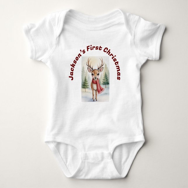 Body Para Bebé Personalized “Baby’s First Christmas”, Xmas Deer (Anverso)