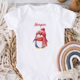 Body Para Bebé Personalized Penguin in Red Hat Baby Bodysuit