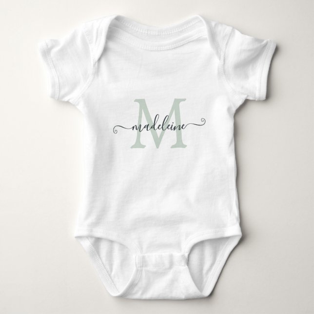 Body Para Bebé Personalized Script Name Monogram Soft Green (Anverso)