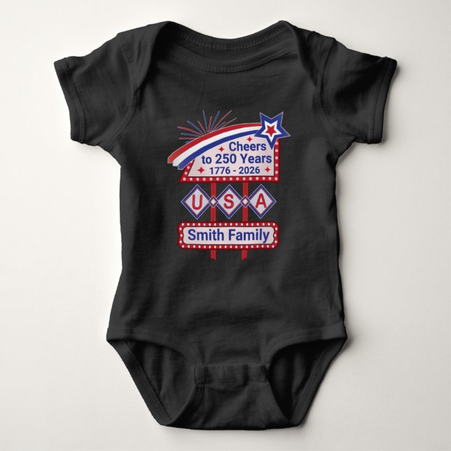 Body Para Bebé Personalized USA 250–Patriotic Retro Marquee (Anverso)