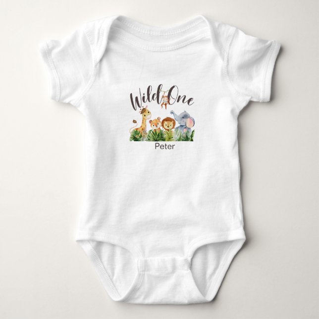 Body Para Bebé Personalized Wild One Safari  First Birthday Baby  (Anverso)