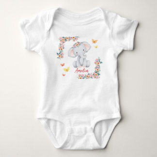 Body Para Bebé Personlized Name Baby Bodysuit Floral Elephant