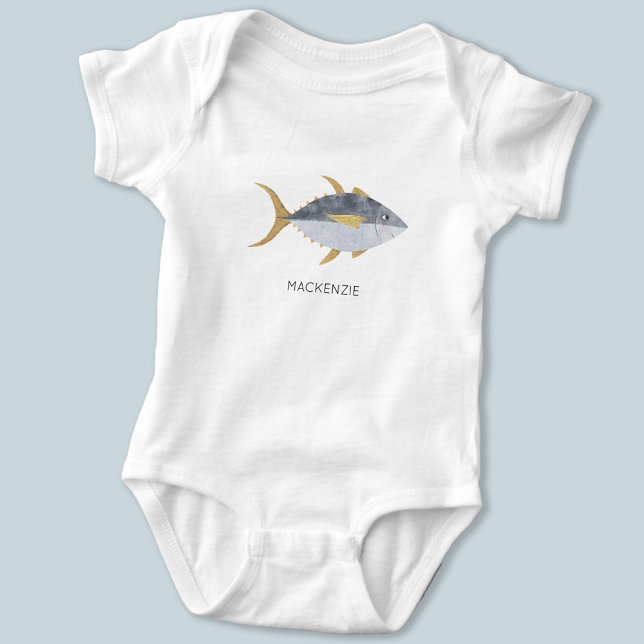 Body Para Bebé Pescado de atún personalizado (Fun personalized custom name tuna fish baby body suit)