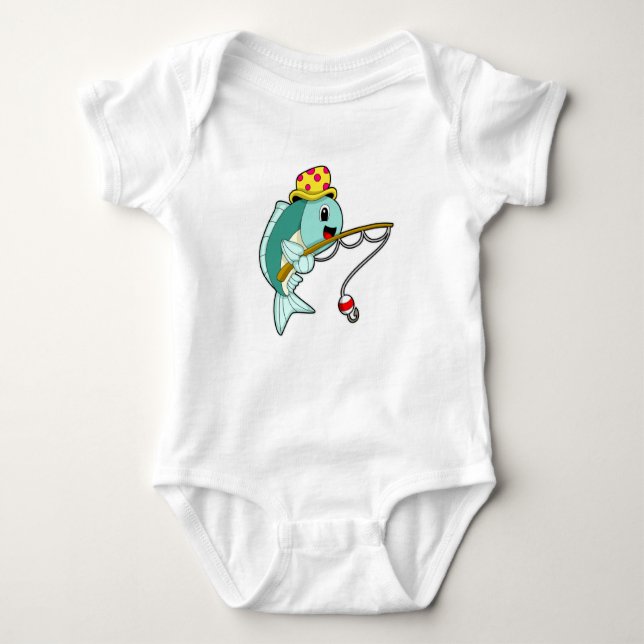Body Para Bebé Pescado en la pesca con barra de pesca y Gorra (Anverso)