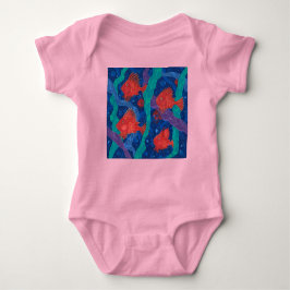 Body Para Bebé Pescado rojo, algas marinas, animales marinos, art