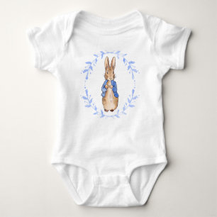 Body Para Bebé Peter el conejo con hojas azules corona camiseta