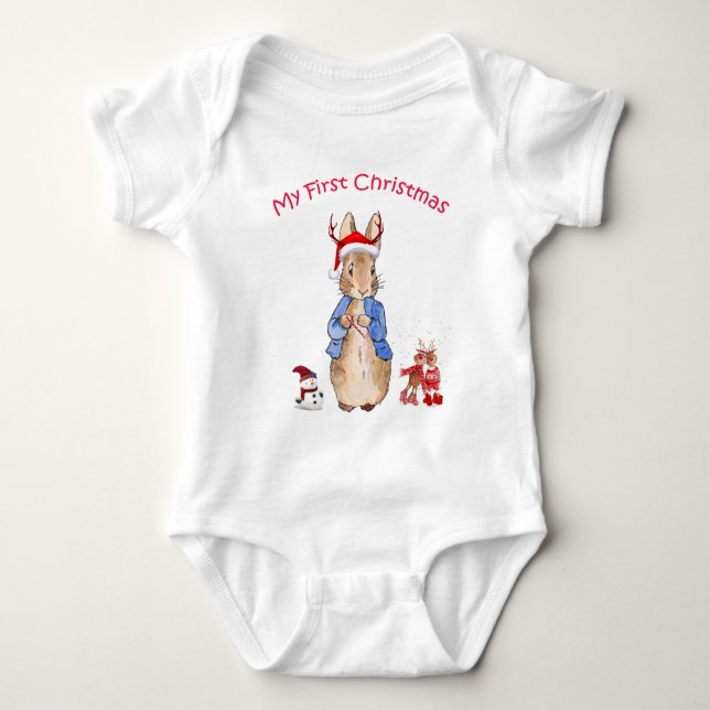 Body Para Bebé Peter el conejo Santa hat Reindeer Hombre de Nieve (Anverso)