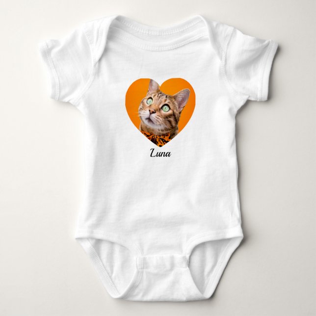 Body Para Bebé Pet's Cute Modern Typography Name and heart Photo (Anverso)